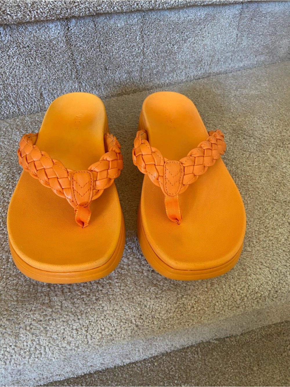 Vionic Orange Braided Platform Flip Flop Sandals